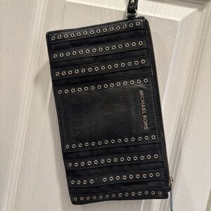 Michael Kors Black Wristlet with Silver Eyelets